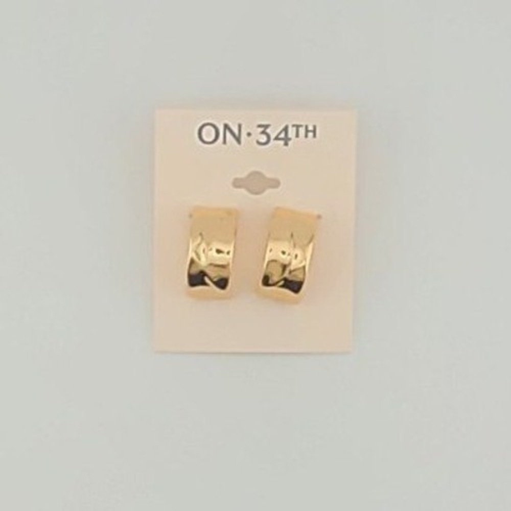 On 34th Women's Gold Tone Hammered Wavy Chunky Hoop Earrings